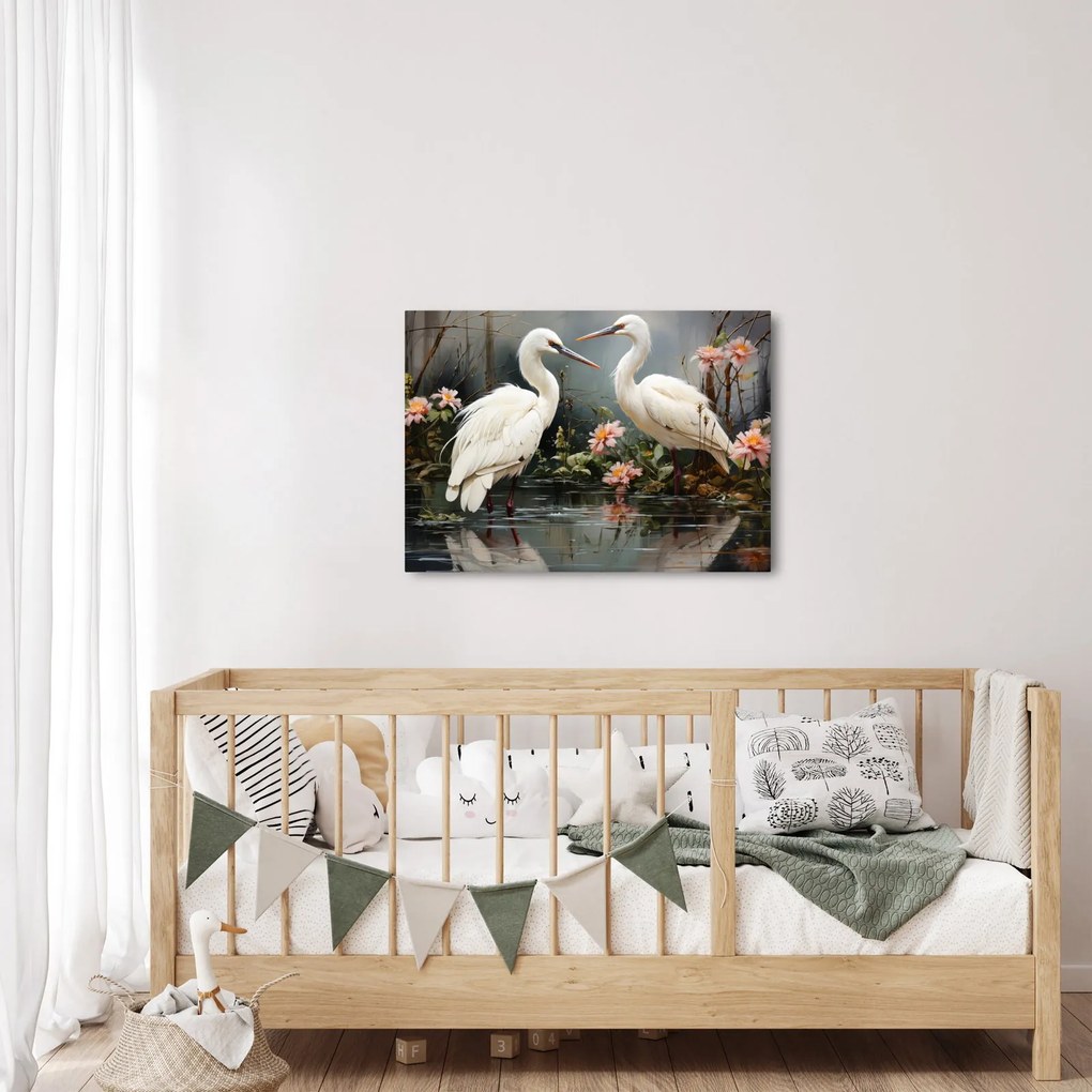 Obraz - Žeriavy biely (70x50 cm)