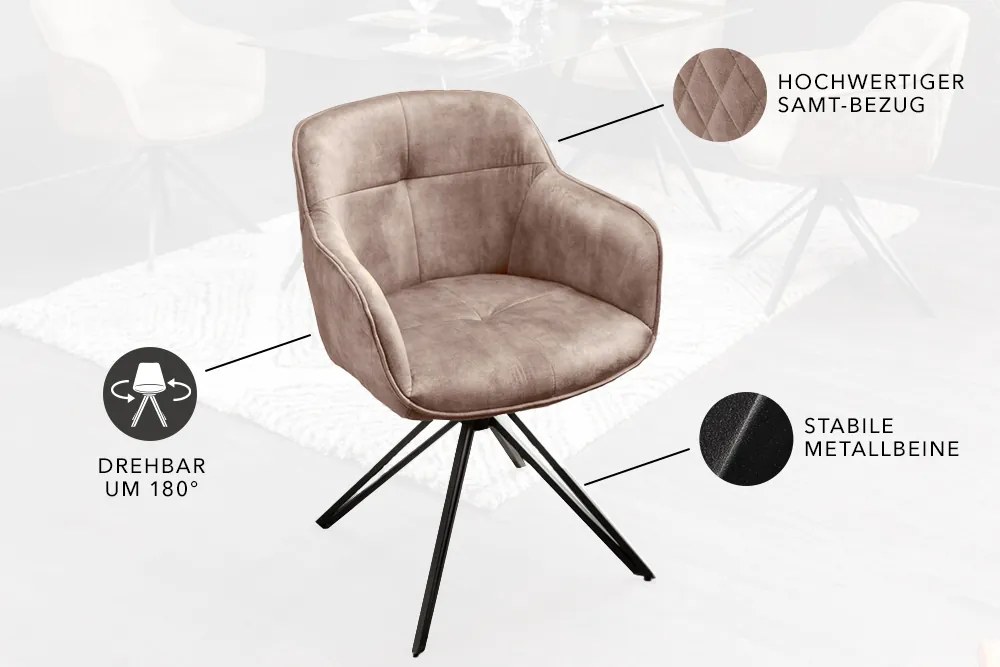 Stolička Euphoria champagne greige zamatová otočná