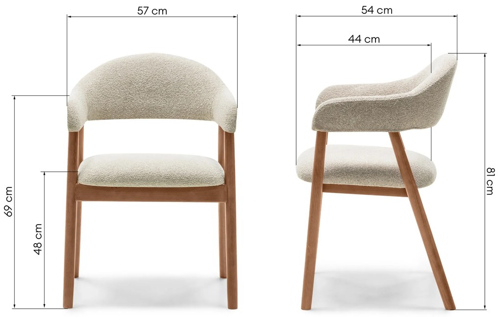 Čalúnená jedálenská stolička Sorento z masívu bouclé béžová/orech