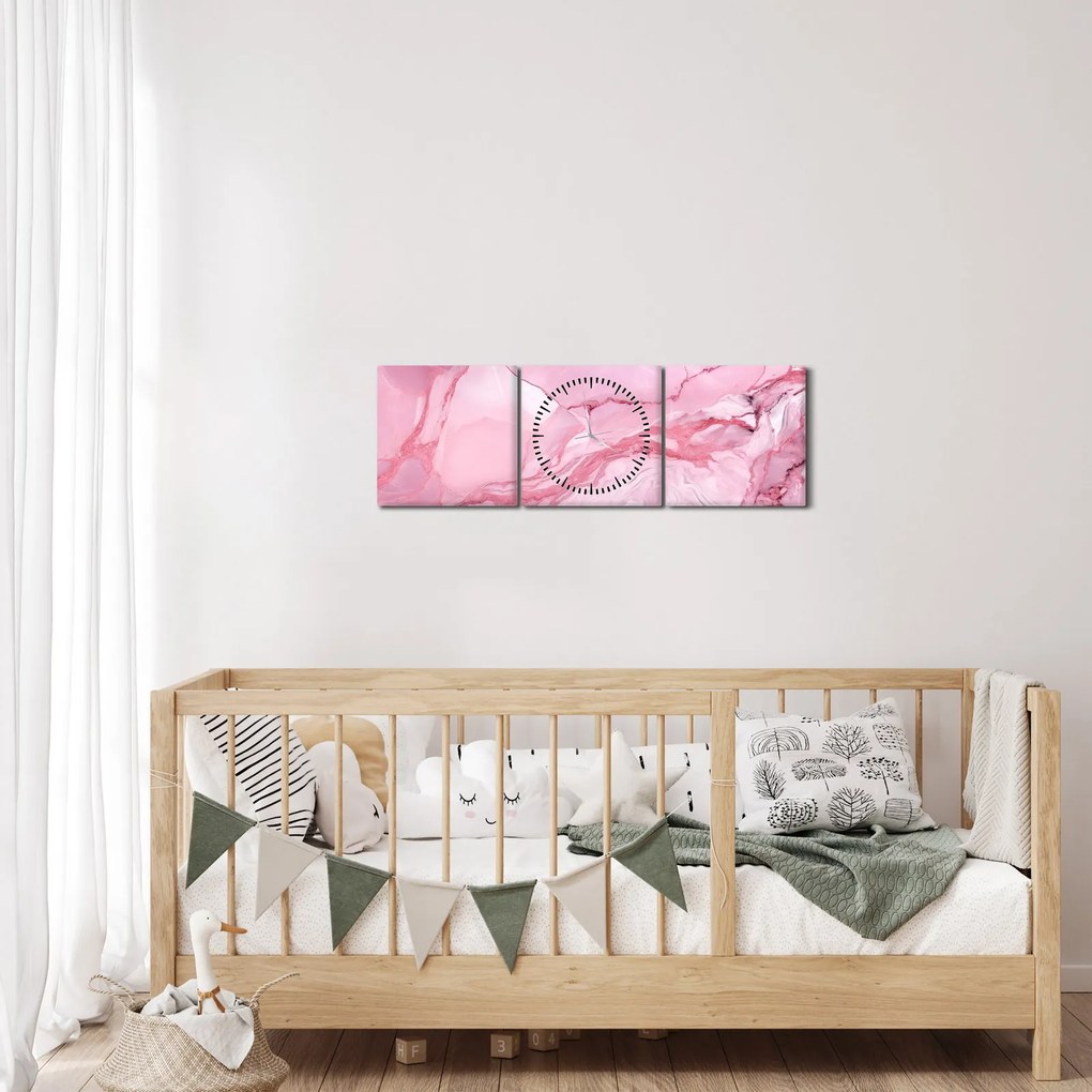 Obraz - Ružový mramor (s hodinami) (90x30 cm)