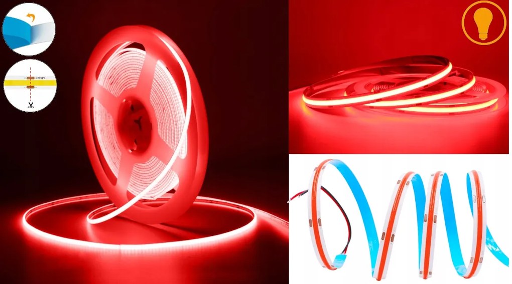 ecoPLANET LED pásik Neon COB 12V ČERVENÝ 5m Homogénny