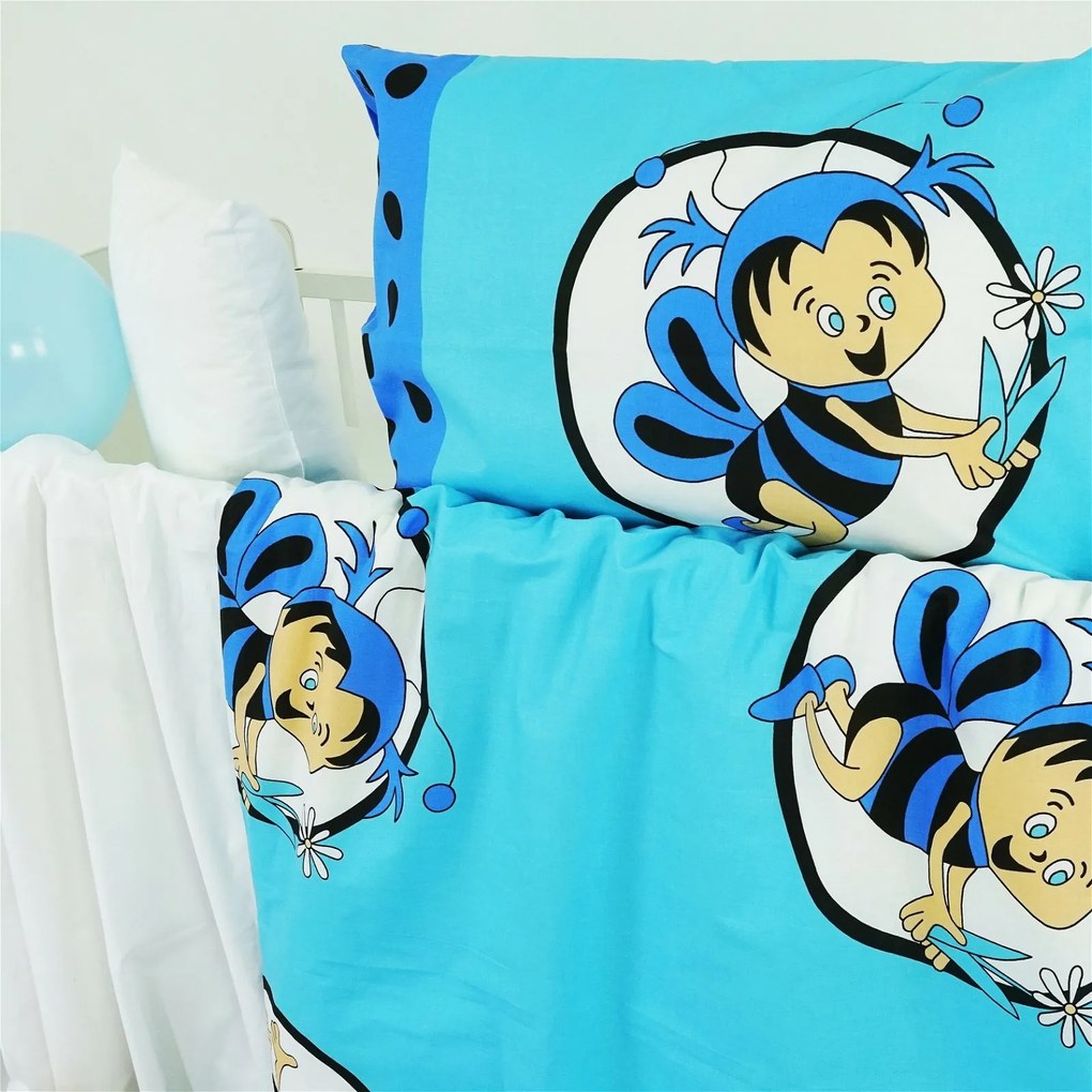 Obliečky detské bavlnené včielky modré EMI: Detský set 90x130 + 45x65