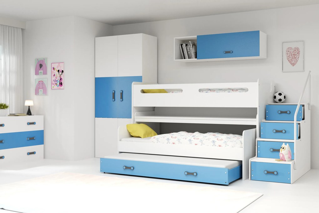 Multifunkčná poschodová posteľ MAX 1 - 200x80cm - Biely - Modrý