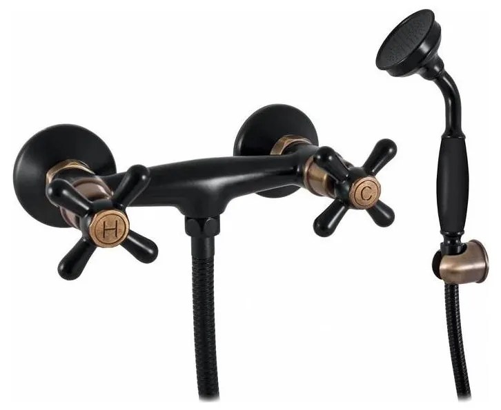 RAV Slezák MK180.5/1CMATSM - Sprchová súprava s batériou MORAVA RETRO čierna/mosadz