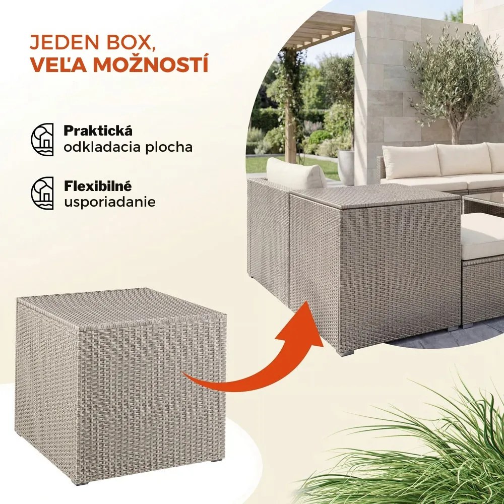 Polyratanový úložný box RICCO, 318L, 75x75x70cm, krémová Casaria