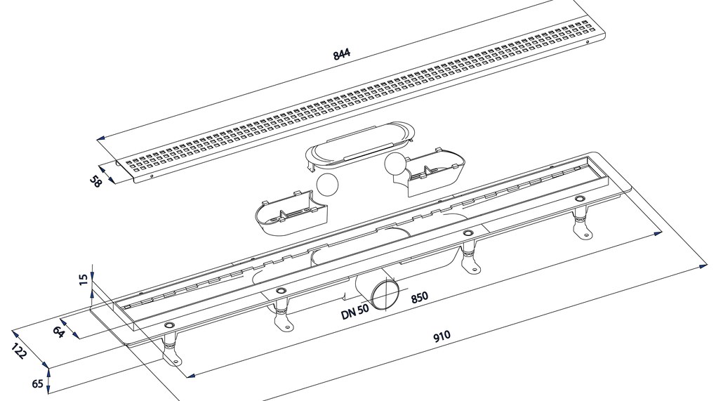 Polysan Polysan, INDY sprchový kanálik s nerezovým roštom, superflow, DN50, 910x122x65 mm, 73661