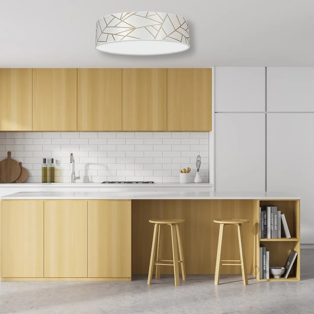 Stropné svietidlo Ziggy Round, 1x biele/zlaté textilné tienidlo, (biele plexisklo), (fi 50 cm)