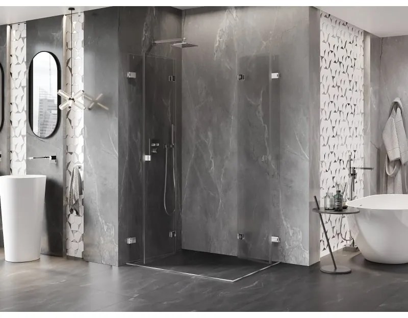 Mexen Lunar-F Duo, skladací sprchový kút 90 x 80 cm, 8mm číre sklo, chrómový profil, 836-090L-080P-01-00