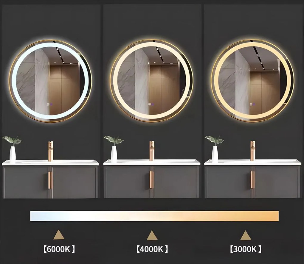 Tutumi Tutumi, okrúhle LED zrkadlo 90cm so zlatým rámom, MMJ GOLD 90cm, zlatá matná, HOM-02504
