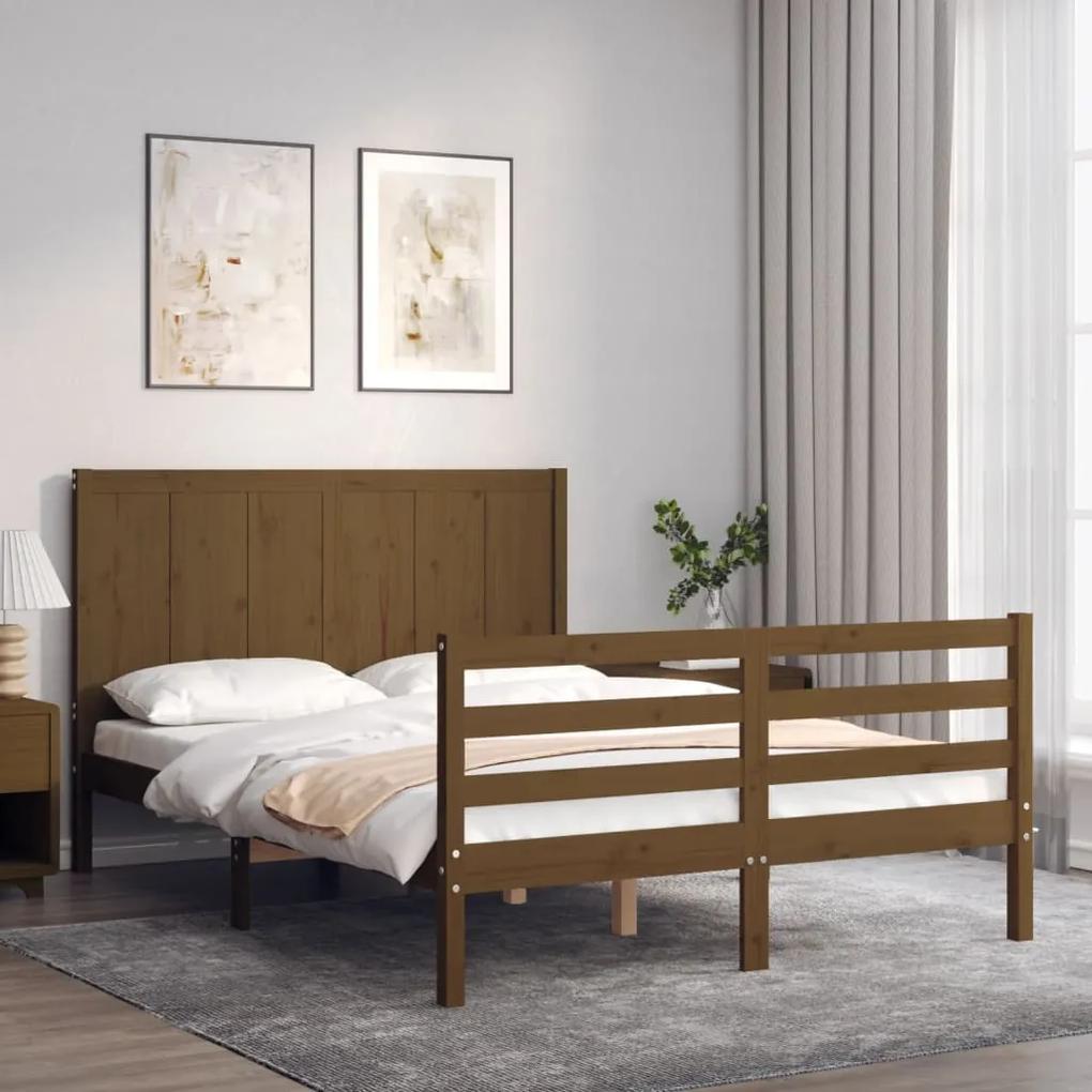 Rám postele s čelom medovohnedý 140x190 cm masívne drevo 3194489