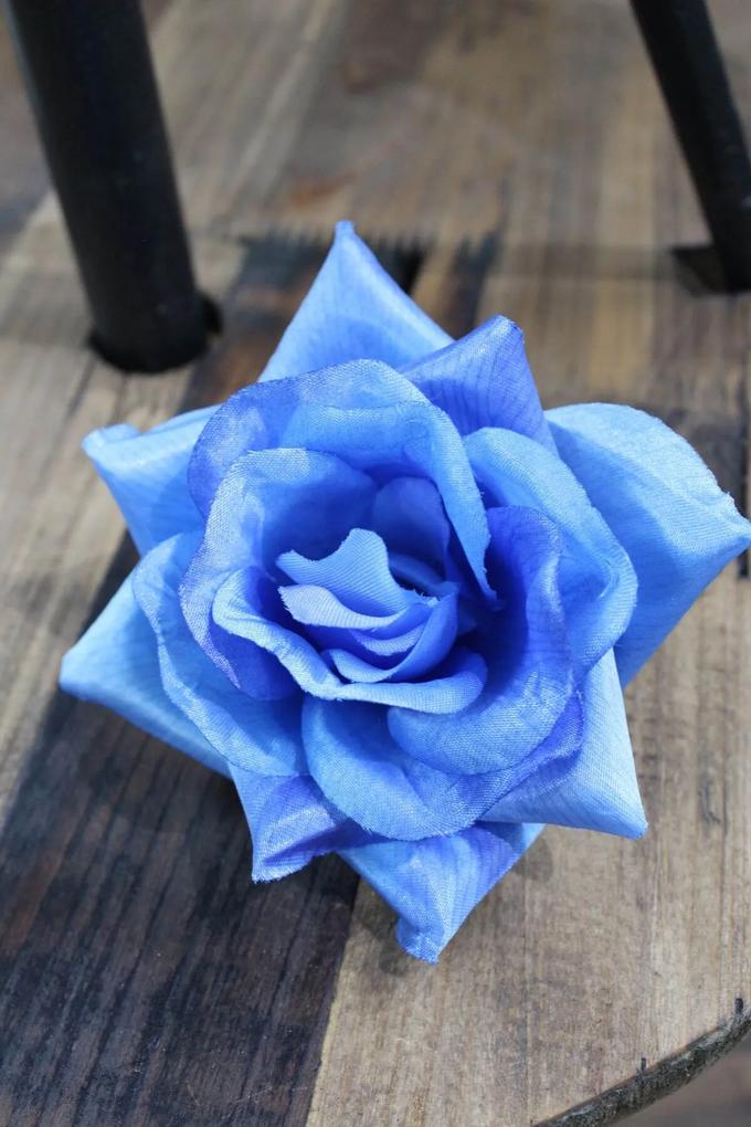 Modrá hlavička saténovej ruže 12ks 8cm