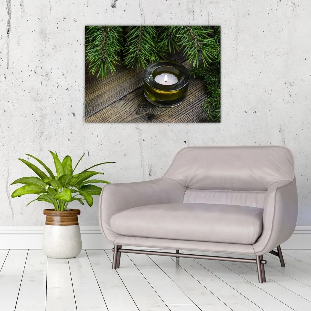 Sklenený obraz - vianočná sviečka (70x50 cm)