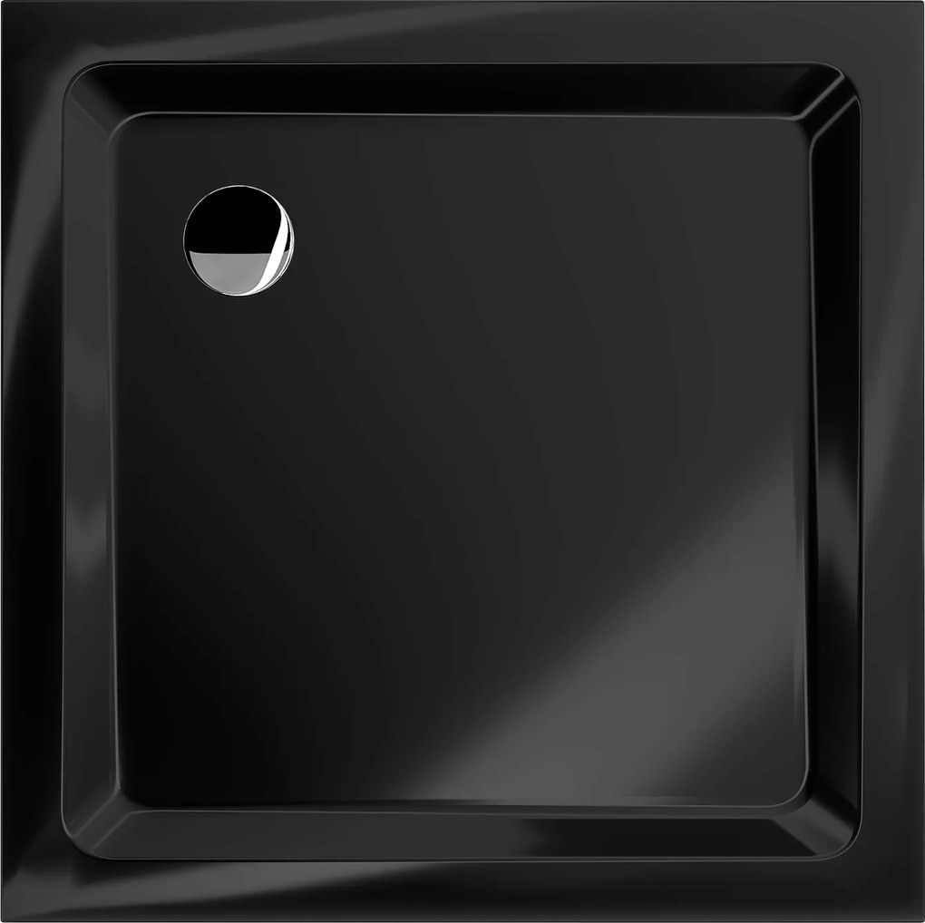 Mexen Slim, štvorcová sprchová vanička 70x70x5 cm + chrómový sifón, čierna, 40707070