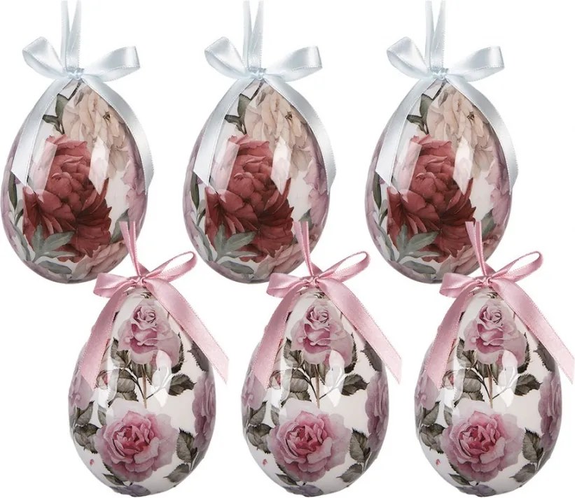 6ks dekorácie závesné vajíčko s ružami Spring Egg - Ø 7*10 cm