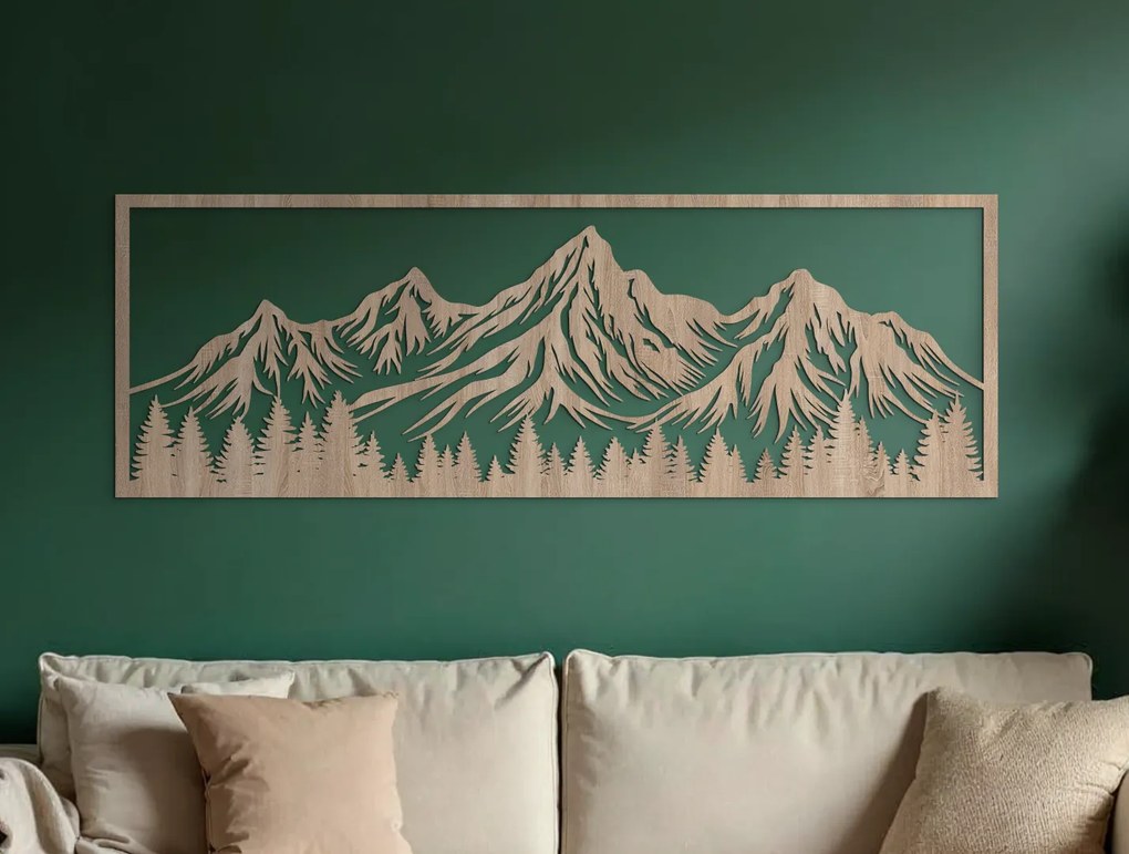 drevko Široký obraz Hory za lesom Rozmer obrazu: 22 x 65 cm, Farba dekorácie: Čierna