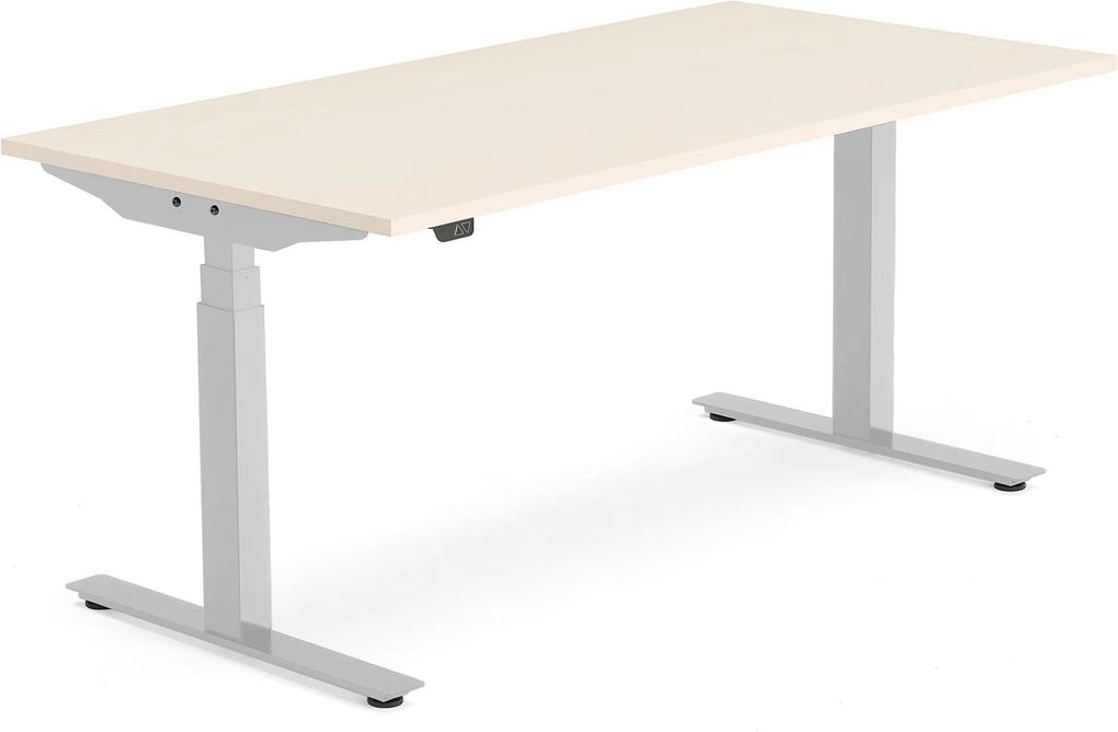 Výškovo nastaviteľný stôl Modulus Smart, 1600x800 mm, strieborná, breza