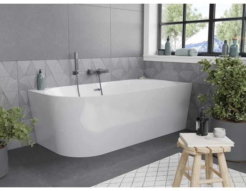 Mexen Mia, voľne stojaca rohová vaňa, pravá, 180 x 80 cm, biela, grafitový prepad, 52691808000P-66