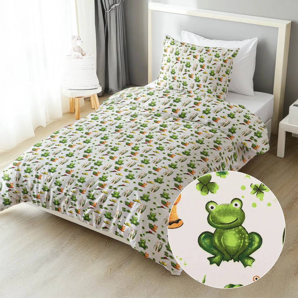 Biante Detské bavlnené posteľné obliečky Sandra SA-609 Žabky a slimáky na bielom Predĺžené 140x220 a 70x90 cm