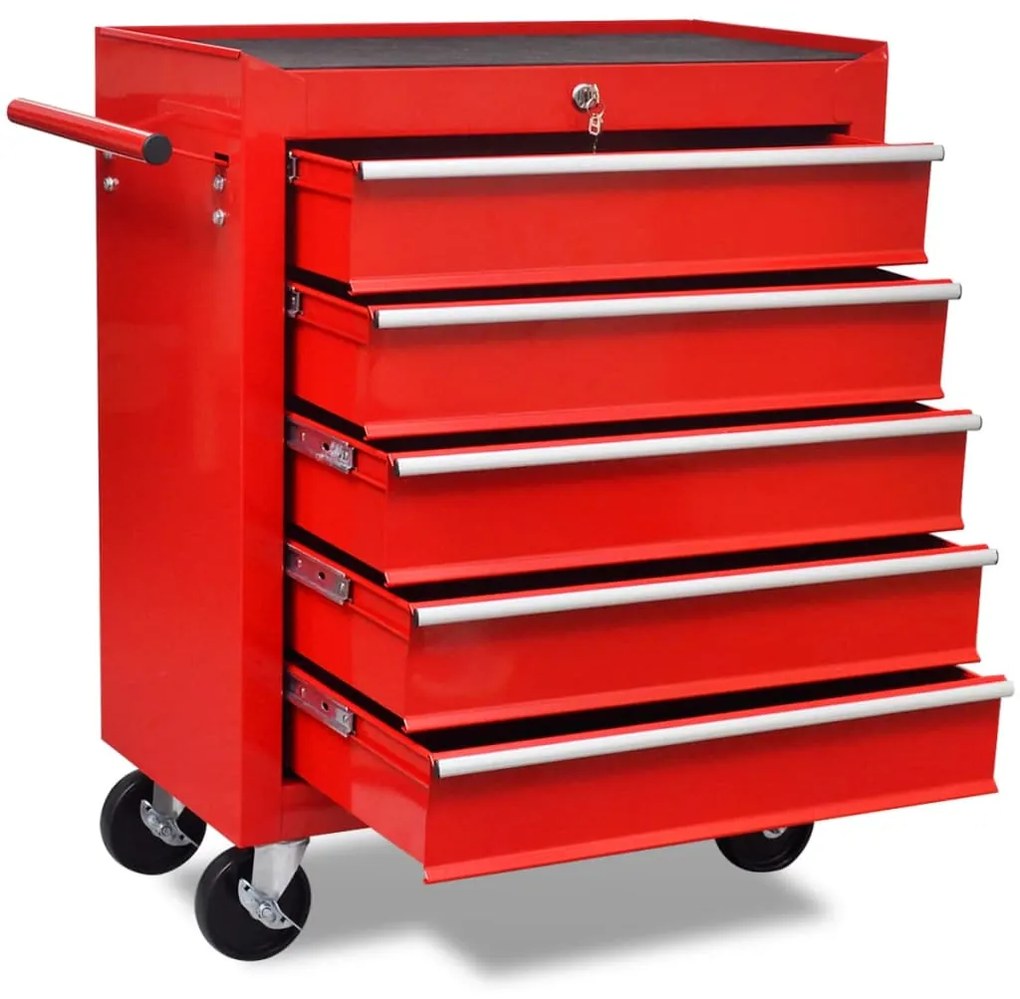 vidaXL Červený dielenský vozík na náradie s 5 zásuvkami