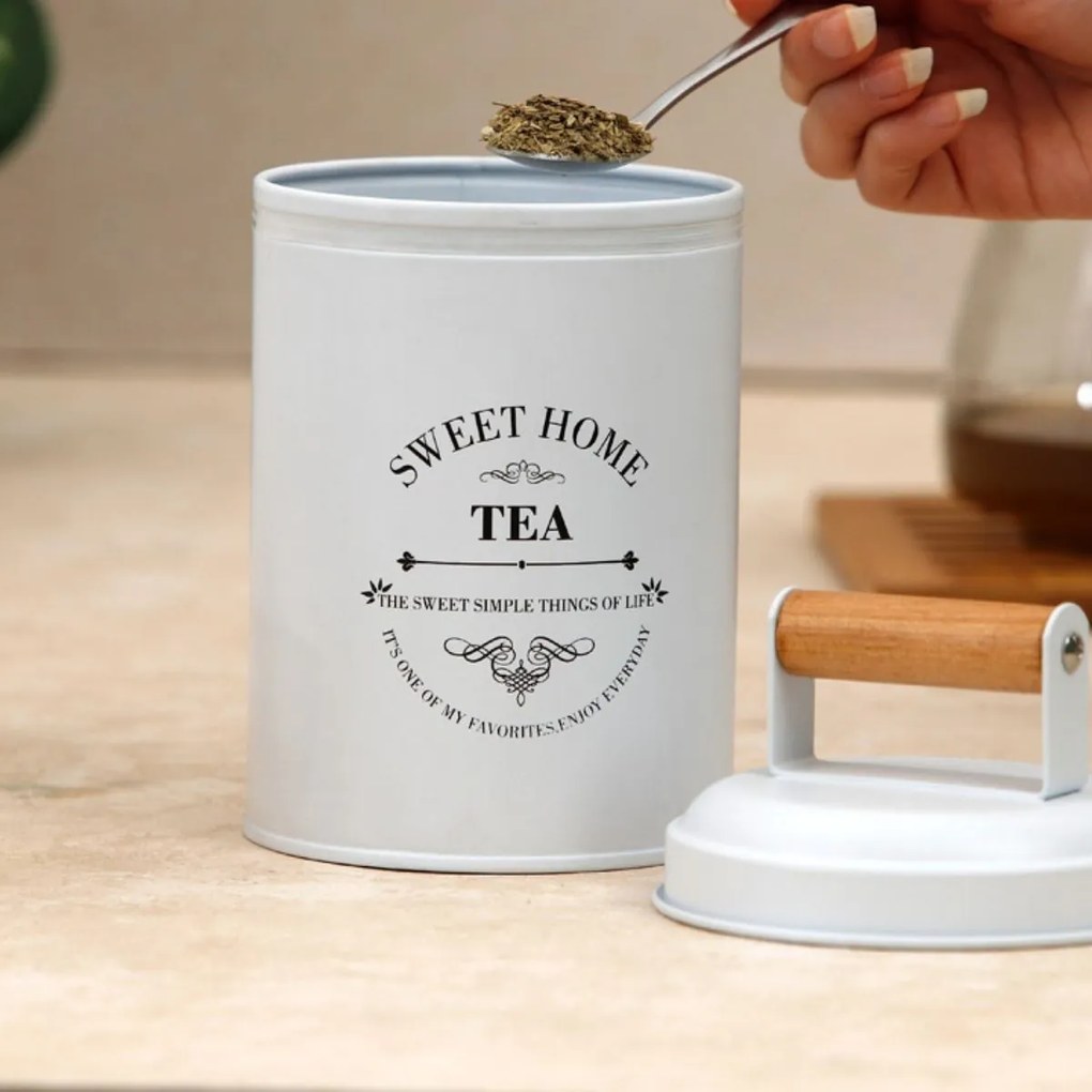 CONFORTIME Súprava 3ks plechových dóz SWEET HOME na čaj, kávu a cukor, viečko s dreveným držadlom