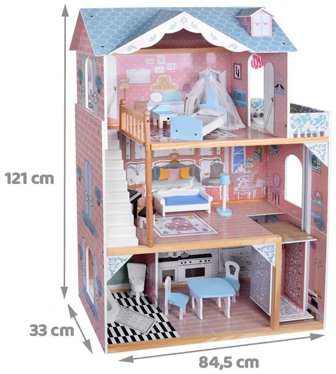 Krásny dvojposchodový veľký drevený domček pre bábiky s nábytkom ZA5458