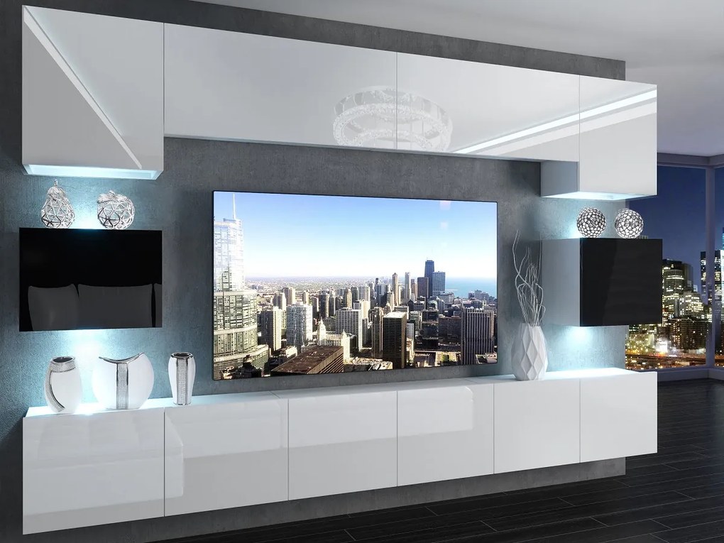 Obývacia stena 300 cm Belini biely lesk / čierny lesk Imperium3 IMP 3/5/W/WBW/0/0