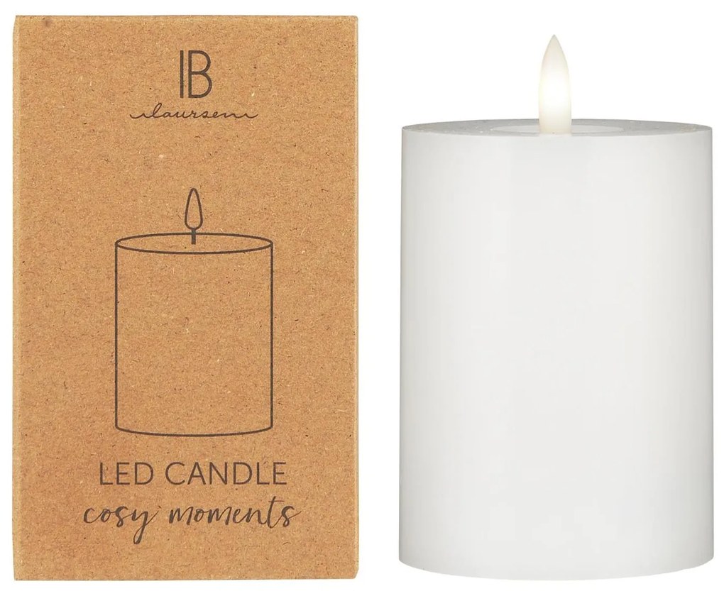 IB Laursen LED stĺpová sviečka WARM FLAME SL 15 cm biela