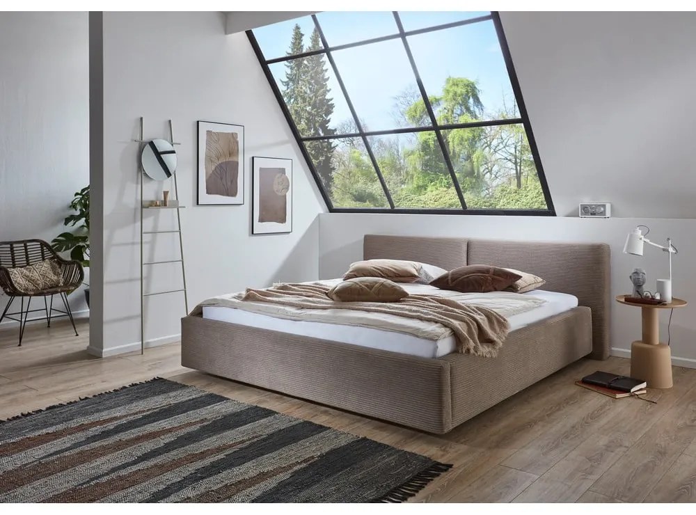 Svetlohnedá čalúnená dvojlôžková posteľ s úložným priestorom s roštom 160x200 cm Cube – Meise Möbel