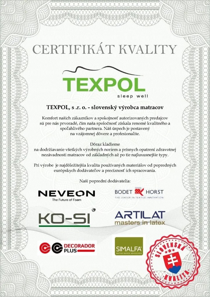 Texpol TOPPER VISCO 5 cm - vrchný matrac z Visco peny 180 x 200 cm, snímateľný poťah