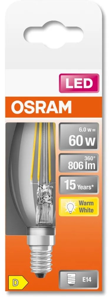 LED žiarovka E14 B35 CL 5,5W = 60W 806lm 2700K Warm 300° Filament OSRAM STAR