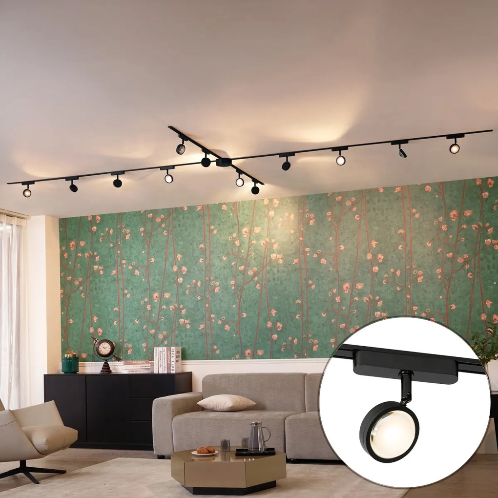 Moderný koľajnicový systém s 12 čiernymi bodovými svetlami 1-fázový - Magnetic Lance