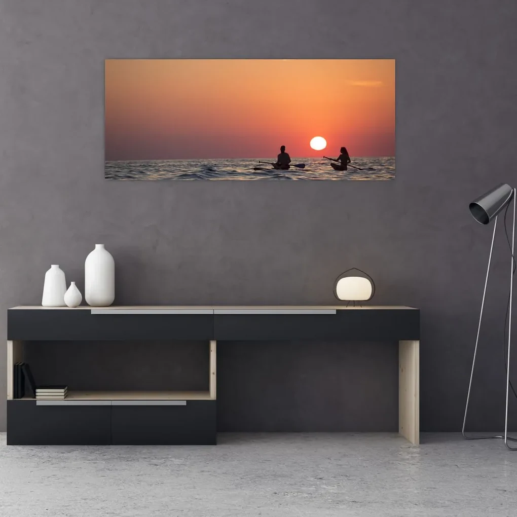 Obraz kanoistov pri západe slnka (120x50 cm)