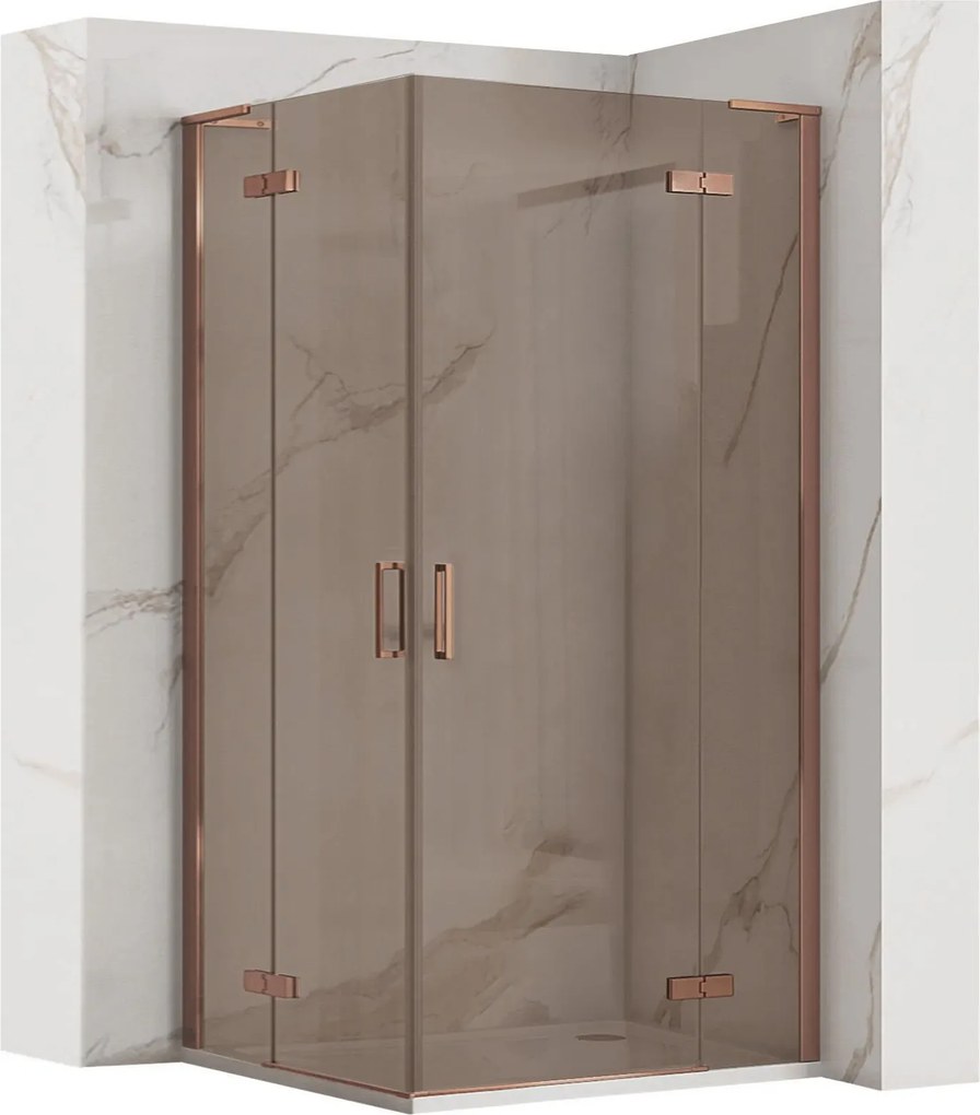 Rea Hugo Double, 2-krídlový sprchovací kút 90 (dvere) x 90 (dvere) x 200 cm, 6mm šedé sklo, medený profil, KPL-K6974