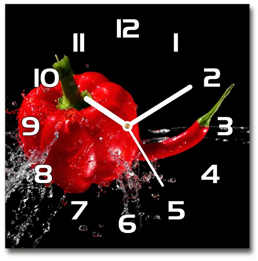 Sklenené hodiny štvorec Červené papriky pl_zsk_30x30_f_14662638