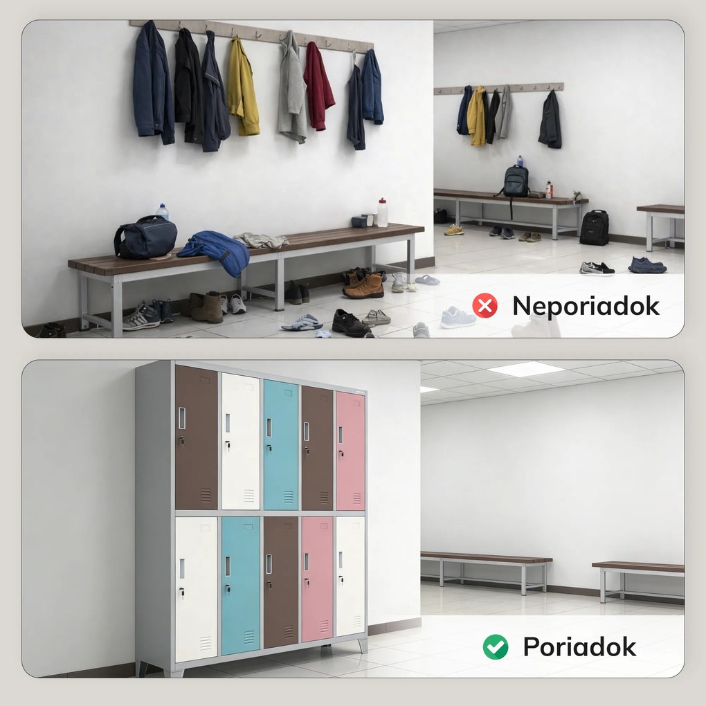 Skriňa BOZP odevná 10-dverová sivo-pastelová: BARTEK 1360 x 1720 x 450 mm