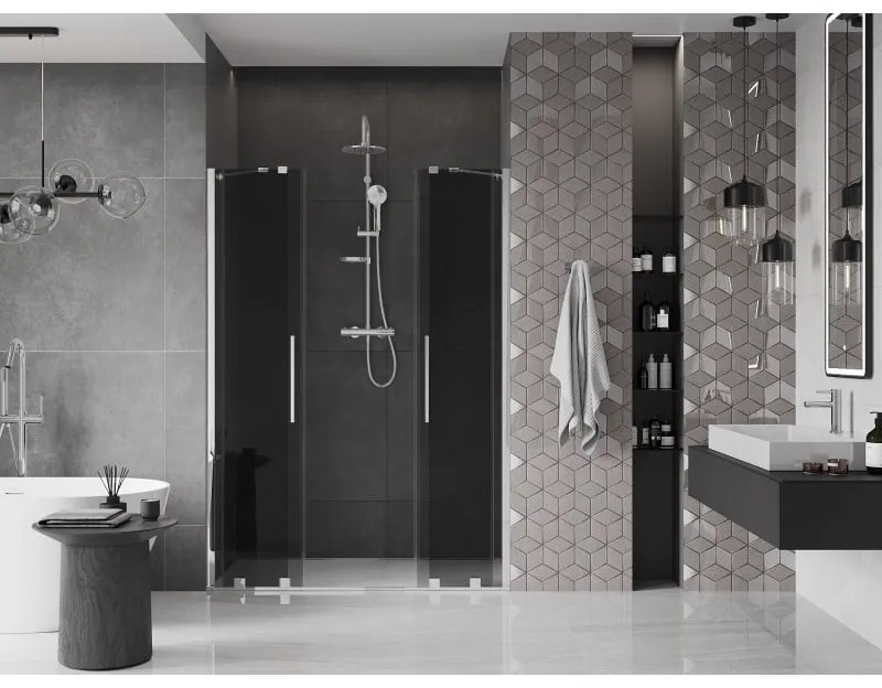 Mexen Velar Duo, posuvné sprchové dvere do otvoru 140 cm, 8mm šedé sklo, chrómová, 871-140-000-42-01