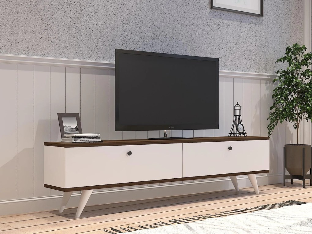 TV stolík/skrinka Tamoku (biela + orech) . Akcia -19%. Vlastná spoľahlivá doprava až k Vám domov. 1095128