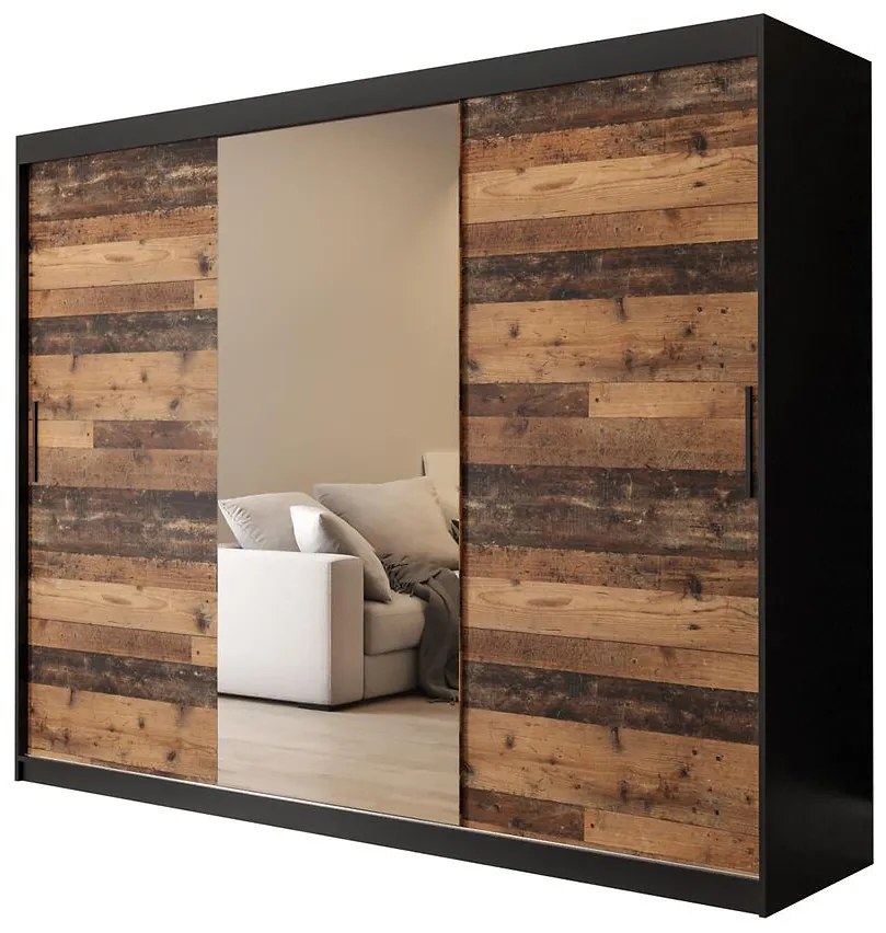 Skriňa Old Wood T1 250 Čierna/Old Style/zrkadlo