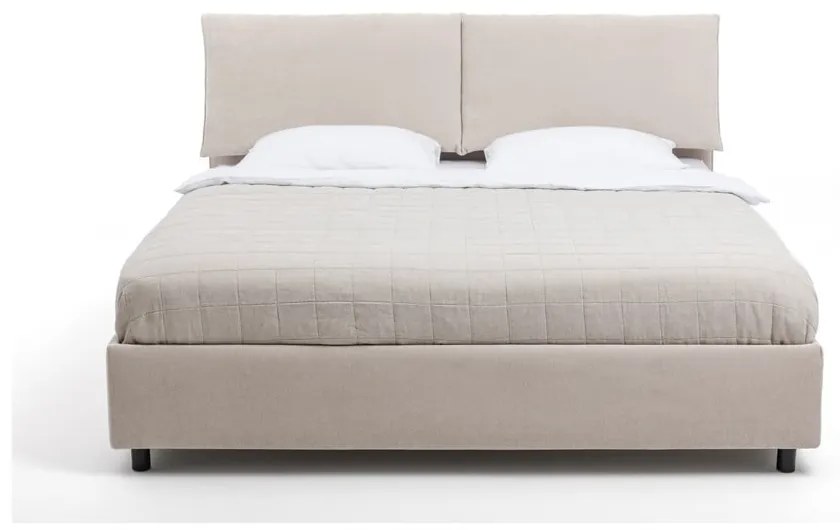 Béžová čalúnená dvojlôžková posteľ s úložným priestorom s matracom/s roštom 160x200 cm Myra Pillow – Bonami Selection