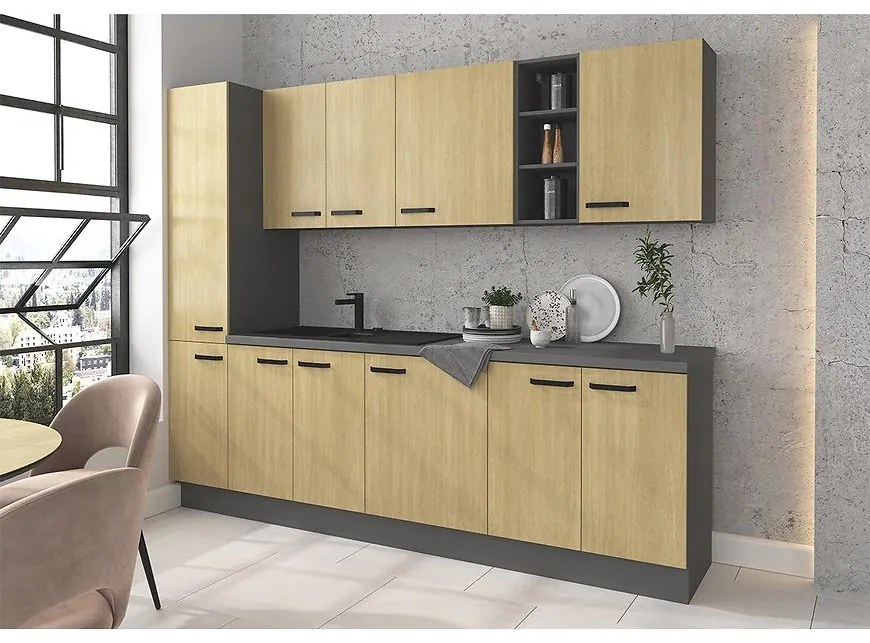 Kuchynská linka Scandi jedľa/antracit 260 bez kuchynskej dosky