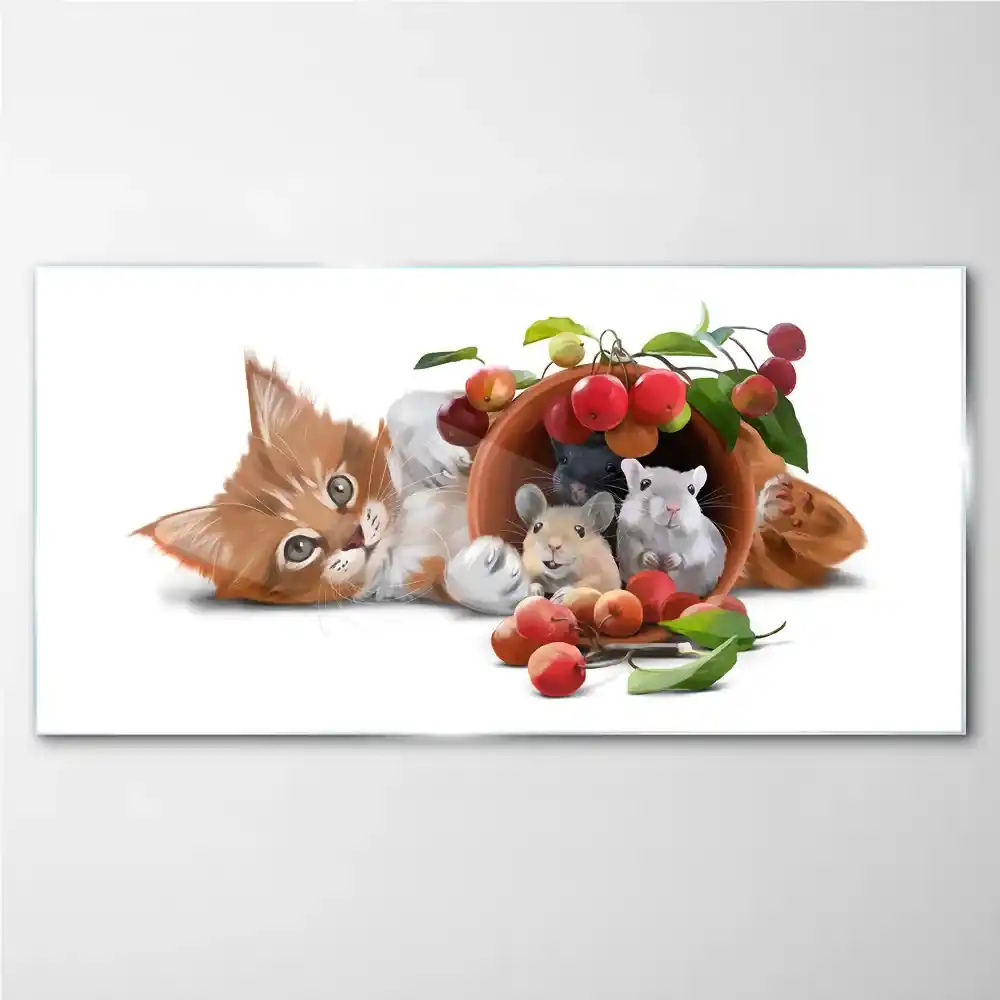Skleneny obraz Obrázok sklenené zvieratá mačka potkania ovocie | BIANO
