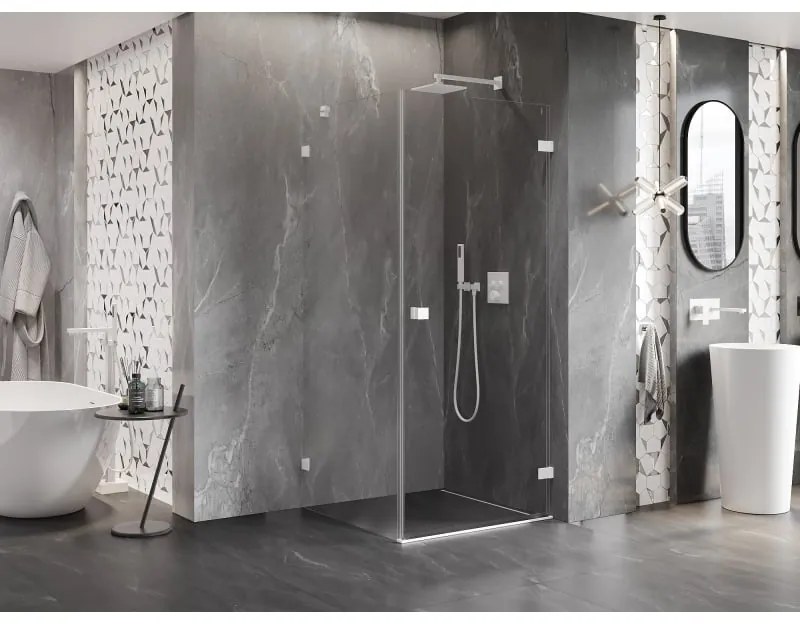 Mexen Lunar-B, pravostranný výklopný sprchový kút 70 x 70 cm, 8mm číre sklo, biely profil, 832-070-070-20-00-P