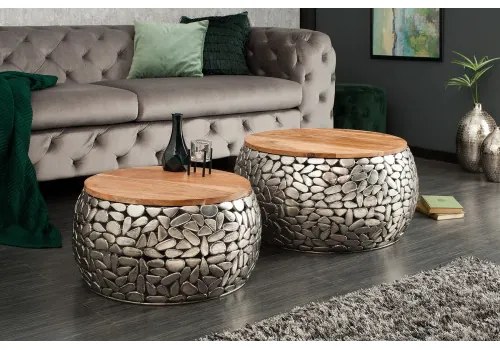 Konferenčný stôl 41433 2-Set Aluminium Silver/ Drevo Acacia  - Komfort-nábytok