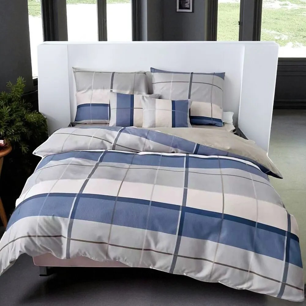 Flanelové obliečky Homa BELINA BLUE SQUARE 7-set 140x200 cm