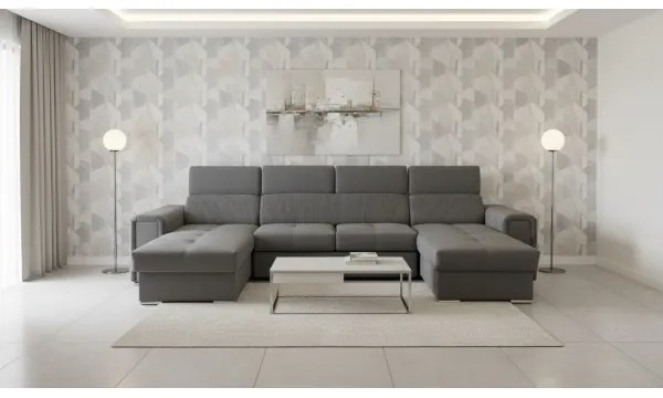 Rozkladacia sedacia súprava s univerzálnym rohom do U s úložným priestorom SALVADA tmavosivá