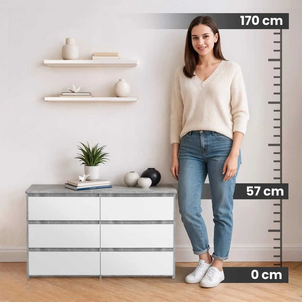 Komoda CL 100 cm 6 zásuviek betón/biela