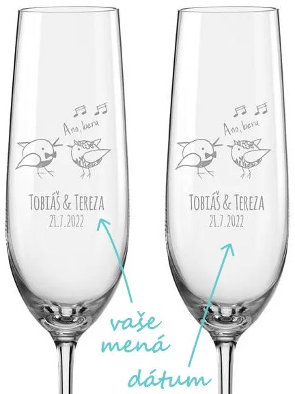 Svadobné poháre na sekt Hrdličky, 2 ks
