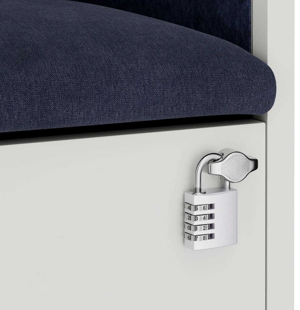 Akustická kabína SALLY MentalBox 1150 mm – biely korpus, tmavomodré sedadlo