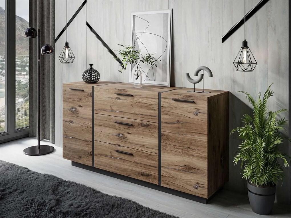 KOMODA SANTINO DUB FLAGSTAFF + ČIERNY 158 cm