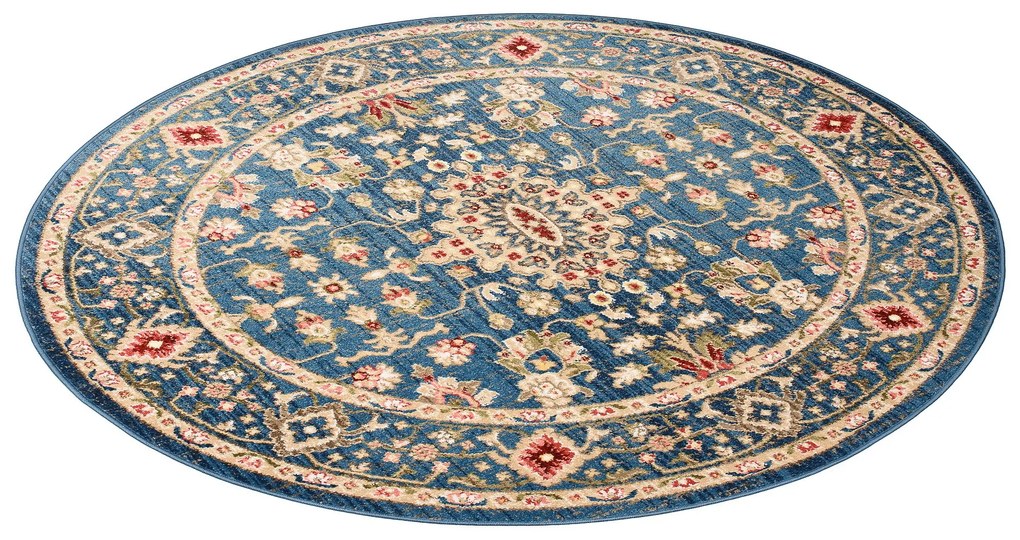 Okrúhly vintage koberec modrej farby